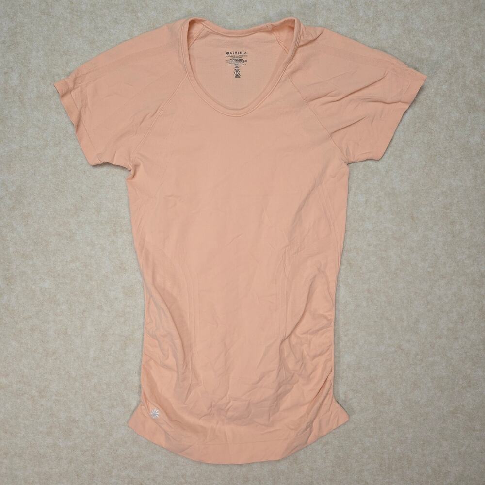 Athleta Womens XS Peach Pink Seamless Short Sleeve Workout Running Top